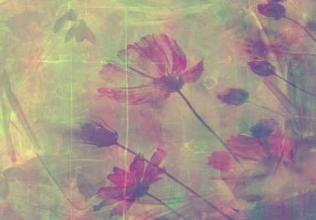 art collage vintage floral design, splashed elements and pastel colors, grunge style
