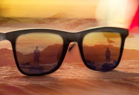 double exposure glasses and nature scenes, abstract background