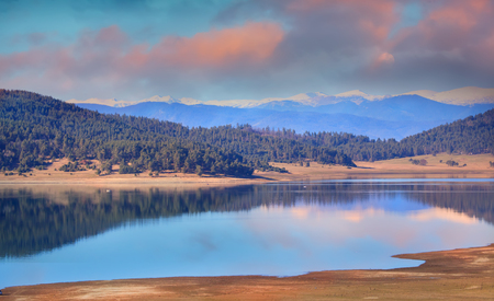 Twilight above a bulgarian high mountain lakeの写真素材