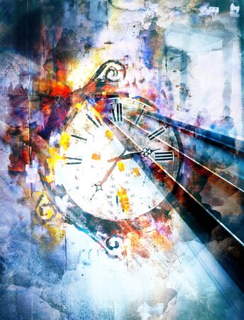 Time, art acrylic painting on paper and mixed media, abstract backgroundの写真素材