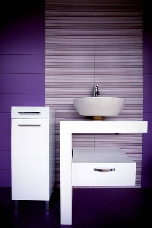 modern purpple and white bathroom details and furnitureの写真素材
