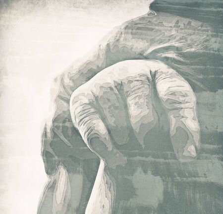 Abstract grunge human hand digital drawingの写真素材