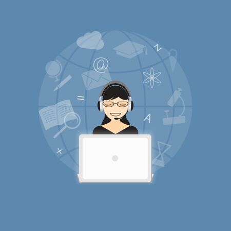 Flat design modern vector illustration concept of education online with girl - eps10のイラスト素材