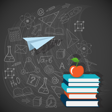 Flat design modern vector illustration  concept of  school, university, education with books and apple - eps10のイラスト素材