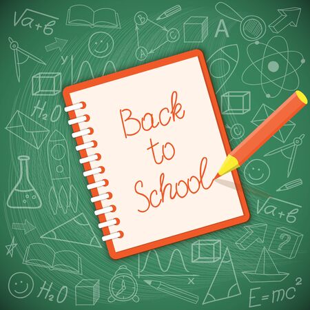 Flat design modern vector illustration  concept of  school, university, online education,  study, training, webinar with copybook, pencil - eps 10のイラスト素材