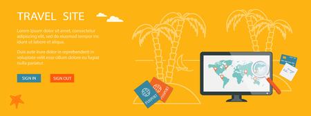 Flat design modern vector illustration concept of travel site with computer   のイラスト素材