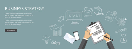 Flat design modern vector illustration  concept of  business site with mobile phone, envelope, hands and pen and paper  - eps 10のイラスト素材