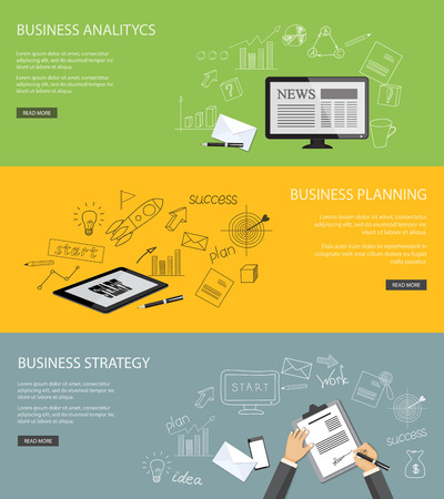 Flat design modern vector illustration  set of concepts of  business site with mobile phone, envelope, hands, tablet, monitor screen and pen and paper  - eps 10のイラスト素材