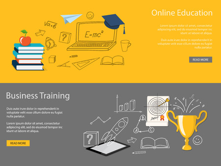 Flat design modern vector illustration set of concept of school, university, business training, online education, study with books, tablet, winner cup - eps 10のイラスト素材