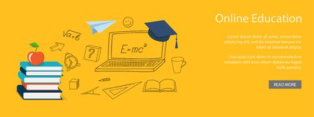 Flat design modern vector illustration  concept of  school, university, online education, study, training with books, academic cap - eps 10のイラスト素材