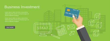 Flat design modern vector illustration  concept of  business site with bank card and hand - eps 10のイラスト素材