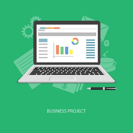 Flat design modern vector illustration concept of education, business, marketing, e-mail marketing, management with laptop - eps10のイラスト素材