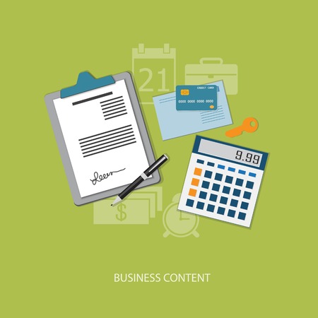 Flat design modern vector illustration concept of business, marketing, management with credit card, envelope, pen, key, paper and calculator  - eps10のイラスト素材