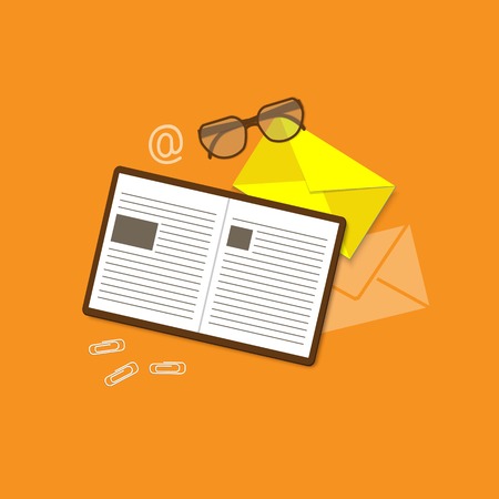 Flat design modern vector illustration concept of education, business, marketing, e-mail marketing, management with book, envelope and glasses - eps10のイラスト素材