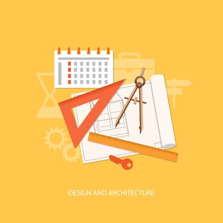 Flat design modern vector illustration concept of business, marketing, management with briefcase, cup of tea and paper - eps10のイラスト素材