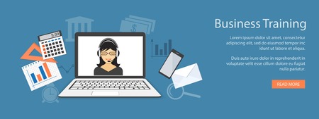 Flat design modern vector illustration concept of education, business, training, marketing, management  with laptop and girl - eps10のイラスト素材