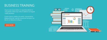 Flat design modern vector illustration concept of education, business, marketing, e-mail marketing, management with laptop, books, clock, glasses and pen - eps10のイラスト素材