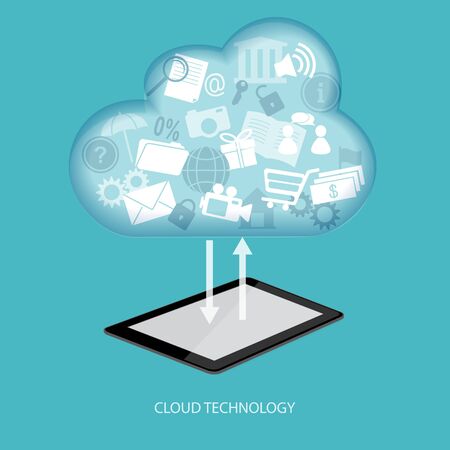 Cloud computing concept with tablet. Vector illustration. EPS 10.のイラスト素材
