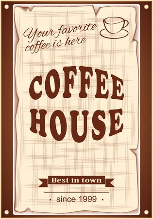 vector illustration banner for coffee house on the wood background- eps10のイラスト素材