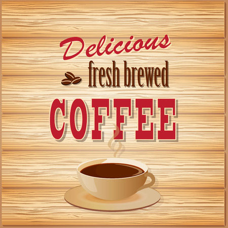 vector illustration banner for coffee on the wood background- eps10のイラスト素材