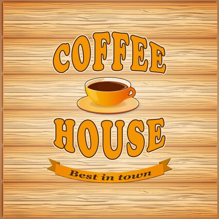 vector illustration banner for coffee house on the wood background- eps10のイラスト素材
