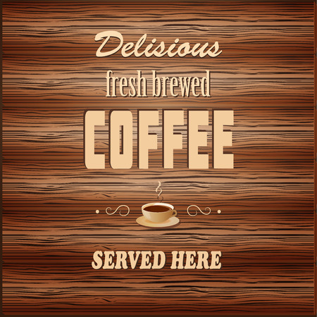 vector illustration banner for coffee house on the wood background- eps10のイラスト素材