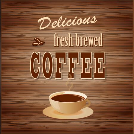 vector illustration banner for coffee on the wood background- eps10のイラスト素材