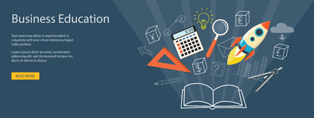 Flat design modern vector illustration concept of business educashion, e-book,  online, e-mail marketing, management, analytics with rocketのイラスト素材