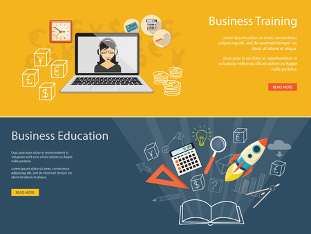 Flat design modern vector illustration concept of business educashion, e-book,  online, e-mail marketing, management, analytics with rocketのイラスト素材