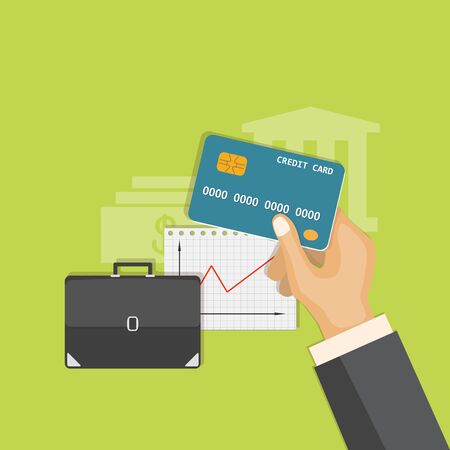 Flat design modern vector illustration concept of business investment, internet banking with credit card in the hand. のイラスト素材