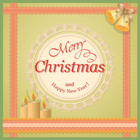 vector illustration christmas card on the green background with candles  のイラスト素材