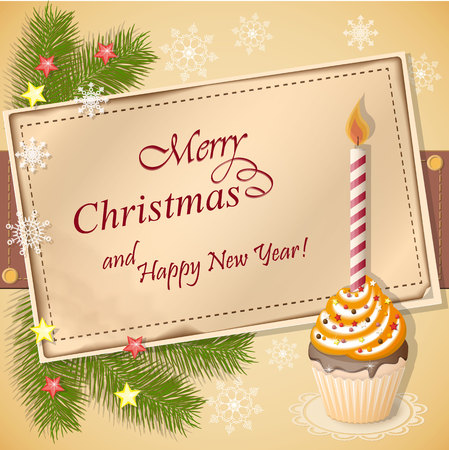 vector illustration christmas card on the yellow background  のイラスト素材