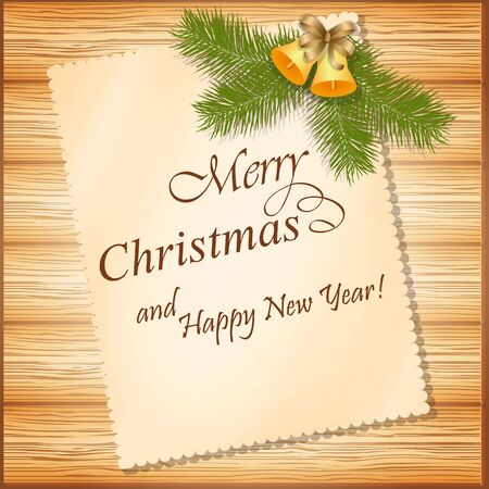 vector illustration christmas card on the wood background  のイラスト素材