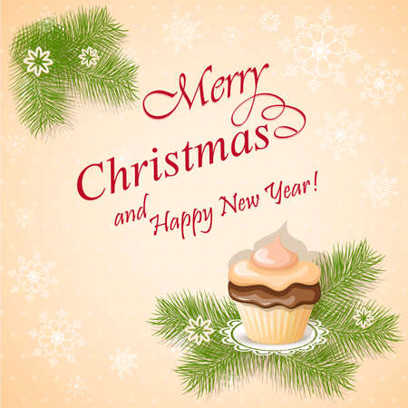 vector illustration christmas card with cupcake のイラスト素材