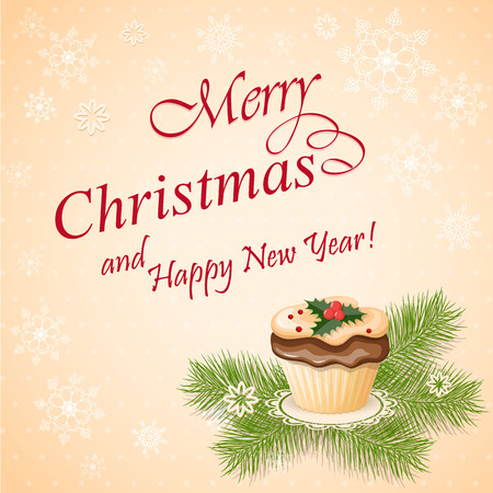 vector illustration christmas card with cupcake  のイラスト素材