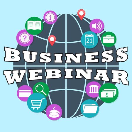 Flat design modern vector illustration concept of business webinar with icons.のイラスト素材