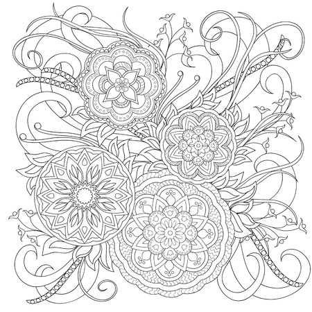 Hand drawn decorated image with flowers and mandalas.のイラスト素材