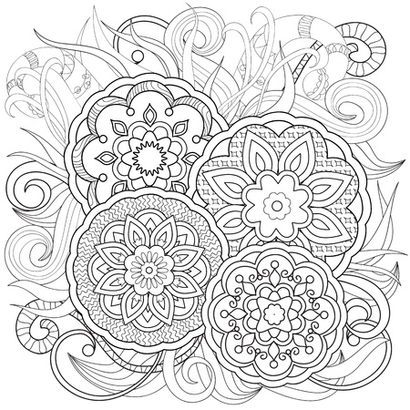 Hand drawn decorated image with flowers and mandalas.のイラスト素材