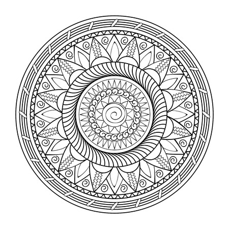 Hand drawn decorated mandala. Zentangle style. Image for adults and children coloring page. Vector illustration - eps 10.のイラスト素材