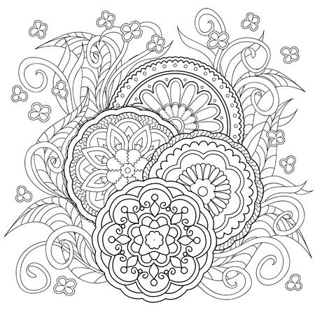 Hand drawn decorated image with flowers and mandalas.のイラスト素材