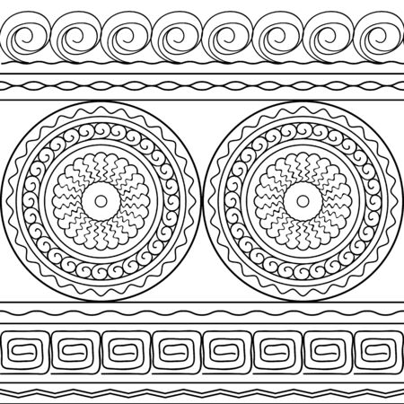 Hand drawn  geometric monochrome seamless pattern with mandalas. Vector illustrationのイラスト素材