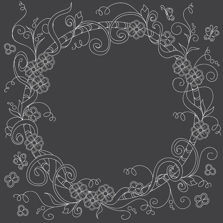 Hand drawn decorated frame in boho style. Pencil drawing.  Image for adult coloring  book, page, tattoo. Vector illustrationのイラスト素材