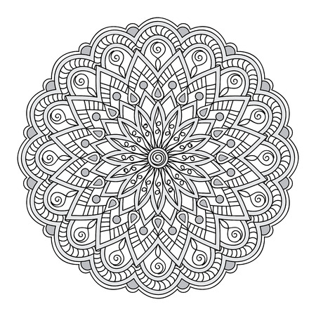 Hand drawn decorated mandala. Image for adult and children coloring books, pages, tattoo. For decorate dishes, cups, porcelain, ceramics. Vector illustration - eps 10.のイラスト素材