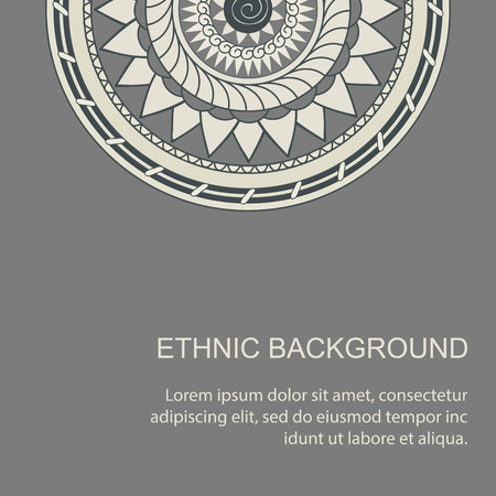 Card with hand drawn mandala in boho style on the grey background. Vector illustration - eps 8.のイラスト素材