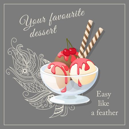 Hand drawn  monochrome card  in boho style with isolated ice-cream. Vector illustration - eps 10.のイラスト素材