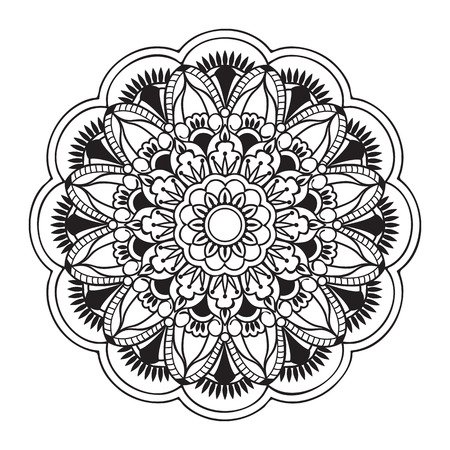 Hand drawn decorated mandala. Image for adult and children coloring books, pages, tattoo. For decorate dishes, cups, porcelain, ceramics, shirts, dresses, bags, tunics. eps 10.のイラスト素材