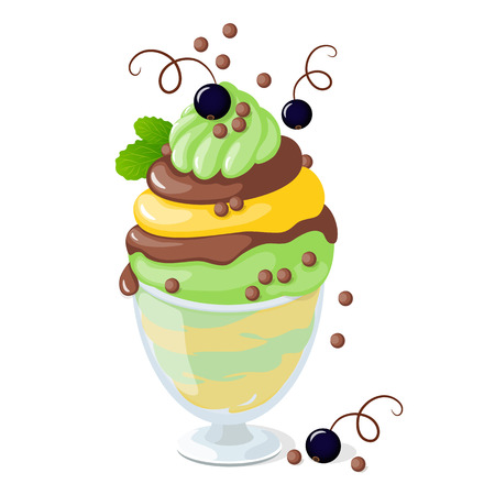 illustration isolated currant ice cream or frozen yogurt in the glass bowl on the white background.のイラスト素材
