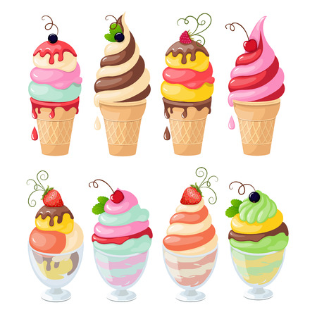 illustration set of isolated ice cream and frozen yogurt on the white background.のイラスト素材
