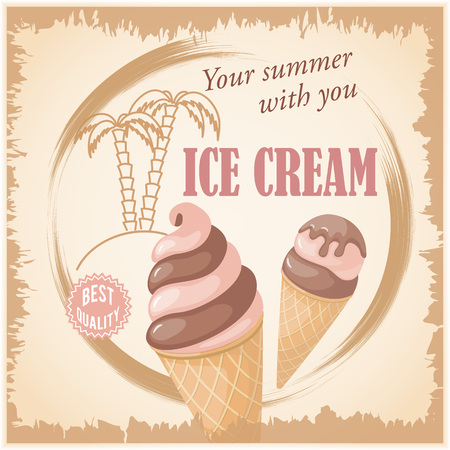 illustration banner with  summer chocolate ice cream on the vintage background.のイラスト素材