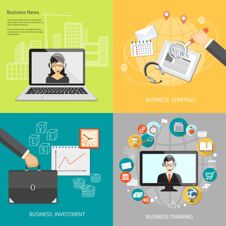 Flat modern design concept of set for website banners  business news,  business strategy, investment and training. EPS10.のイラスト素材
